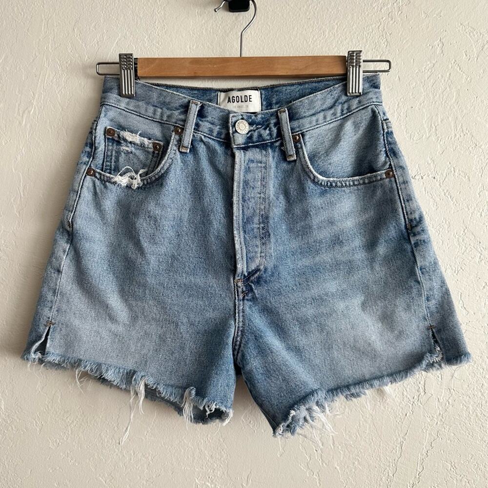 Agolde Dee High Rise Jean Shorts Distressed Denim Size 25 90s Beachy Vacation